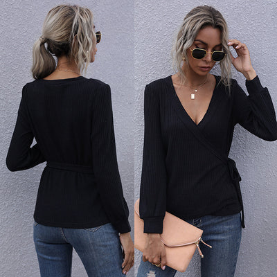 Slim Long Sleeve Black V-Neck T-Shirt