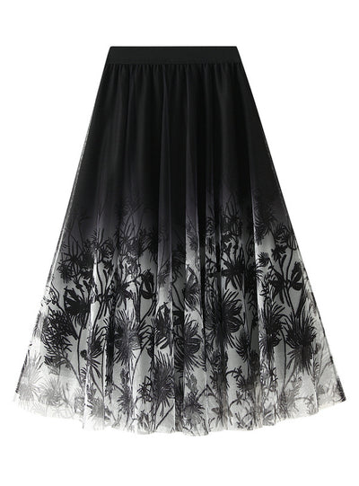 Retro-style Gradient Ink Print Skirt
