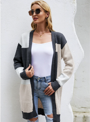 Loose Color Matching Knitted Cardigan Sweater Coat