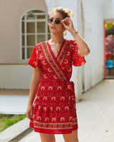 V-neck Sexy Bohemian Print Dress