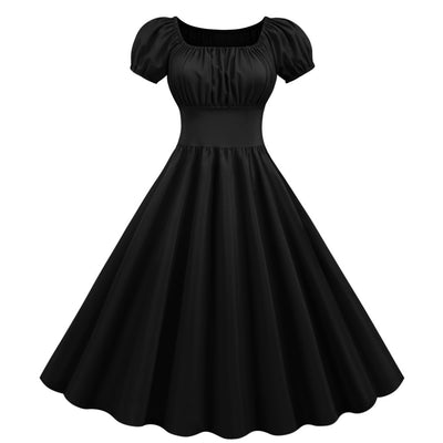 Short-sleeved Square Collar Big Swing Dress