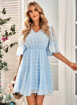 Casual V-neck Solid Color Short Sleeve Dress