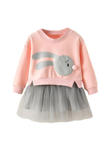 Baby Cartoon Bunny Princess Patchwork Sweatshirt Tulle Dress