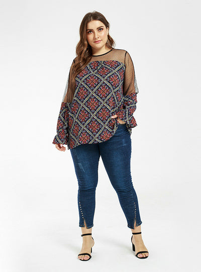 Lace Stitching Light Cooked Printed Top