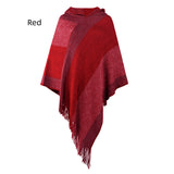 Color Matching Striped Hooded Cape Pullover Knitted Shawl