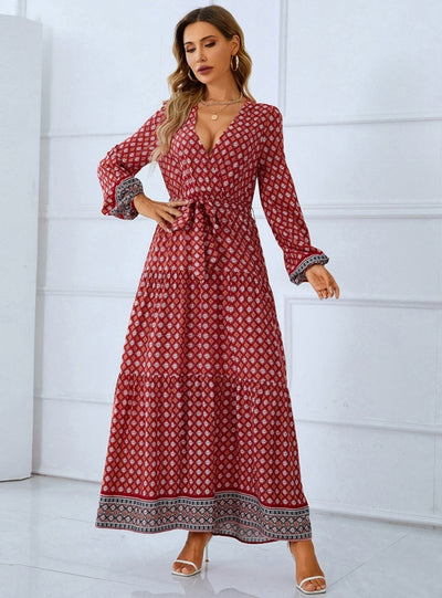 Bohemian Long Sleeve Print Dress
