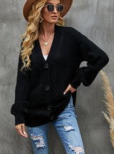 V-button Knitted Sweater Twist Cardigan Coat