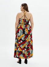High Waist V-neck Beach Print Sling Dress