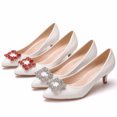 Square Buckle Rhinestone Pointy Shoes