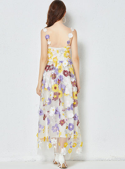 Embroidery Floral Sling Long Dress