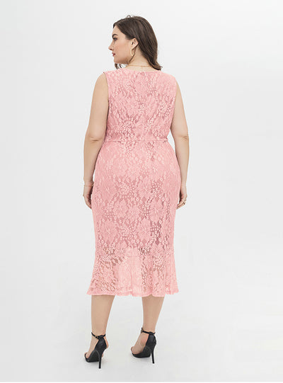 Sexy Pink Sheath Lace V-neck Party Dress