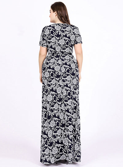 Retro Short Sleeve Printed High Waist Dress