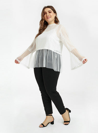 White Lace See Through Long Sleeve Top