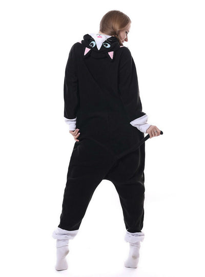 Flannel Black Cat Onesie Pajama Animal For Women
