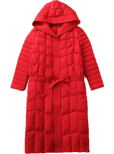 White Eiderdown Hooded Red Down Jacket