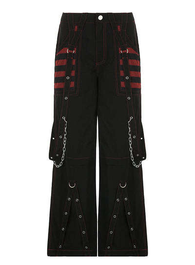 Retro Chain Contrast Striped Mesh Stitching Pants