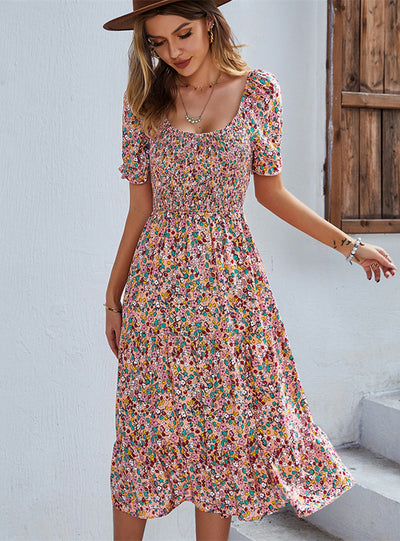 Round Neck Big Swing Bohemian Print Dress