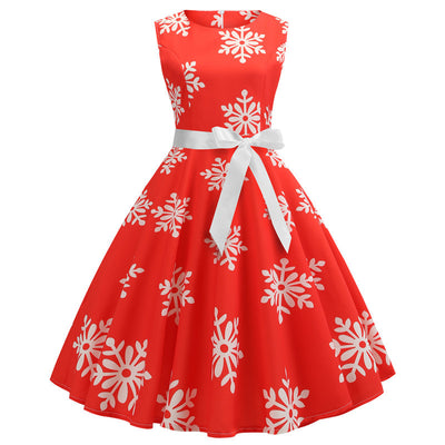 Snowflake Print Christmas Retro Dress