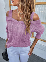 Sexy Shoulder Leakage Twist Sling Sweater