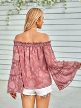 Casual Solid Color Off Shoulder Long Sleeve Chiffon