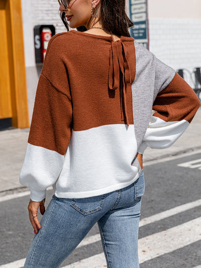 Turtleneck Contrast Lace-up Sweater