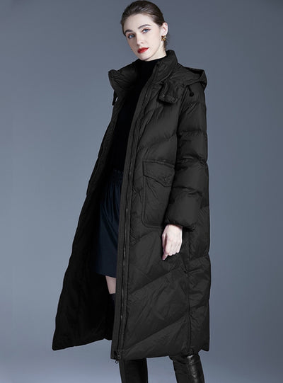 Loose Hooded Long White Duck Down Jacket