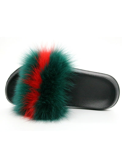 Women Fox Fur Slippers Real Fur Slides Female