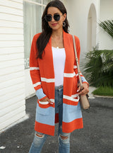 Pocket Striped Stitching Contrast Sweater