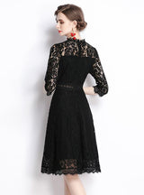 Black Hollow Lace 3/4 Sleeve Dress