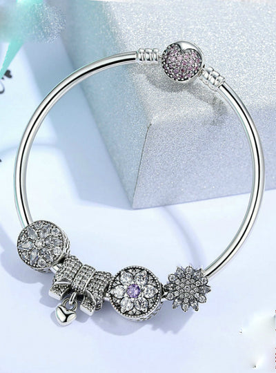 925 Sterling Silver Knot Heart Charm Bangles & Bracelet 