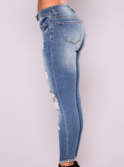 High Waist Elasticity Holes Jeans