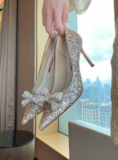 Thin-heeled Bow Pointed High Heels
