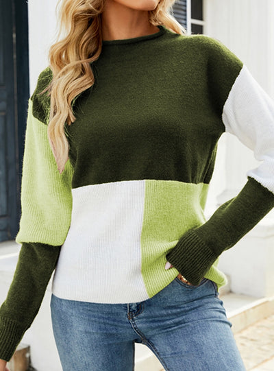 Contrasting Turtleneck Loose Sweater