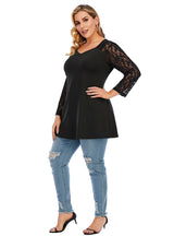 Knitted Lace Long Sleeve V-neck Casual T-shirt