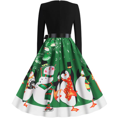 Christmas Long Sleeve Printed Dress