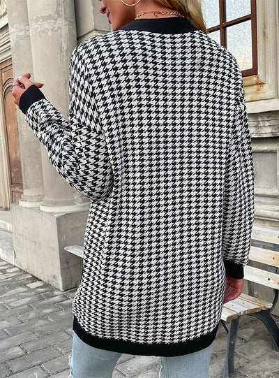 Retro Long-sleeved Houndstooth Sweater