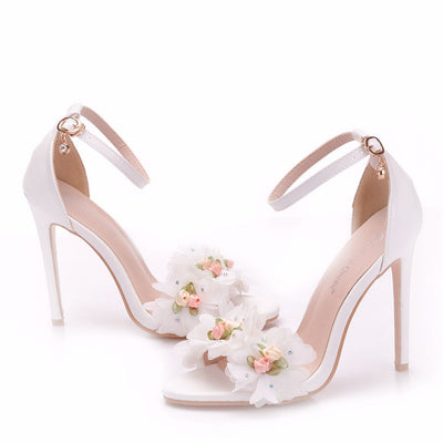White Flower High Heel Fish Mouth Sandal