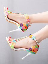 9 cm Buckle Colorful Lace High Heels Sandals