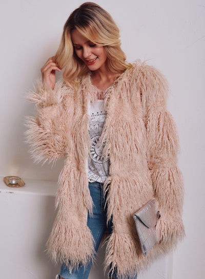 Beach Wool Faux Fur Coat Cotton Wool Coat