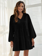 Loose V-neck Casual Long Sleeve Dress