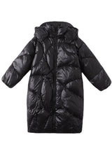 Black Glossy Thick Loose Hooded White Duck Down Coat