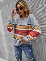 Striped Color Matching Collared Sweater