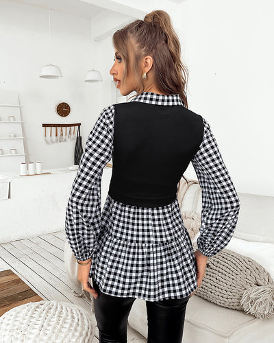 Fake Two-piece Plaid Collar Shirt