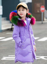 Winter Thicken Girl Coat Hooded Natural Fur Collar
