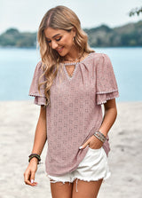 Solid Color Hollow Knit Top