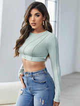 Sexy Round Neck Knitted Long Sleeve T-shirt
