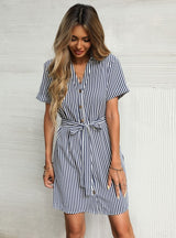 Vertical Striped Lapels Dress
