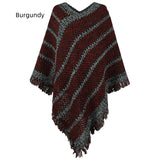 Contrast Striped Fringed Pullover Cape Shawl