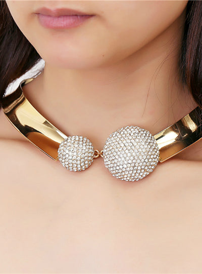 Crystal Rhinestone Two hemispheres Gold Collar 