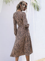 Zebra Lace-up Long Sleeve Dress